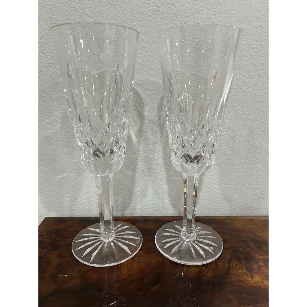 Set of 2 WATERFORD Lismore Crystal Champagne Glasses Flutes 7.25
